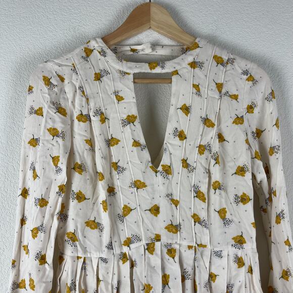 Free People Tegan Dress Womens 0 Ivory Floral Print Mini 3/4 Sleeve Boho Fairy - Picture 4 of 13